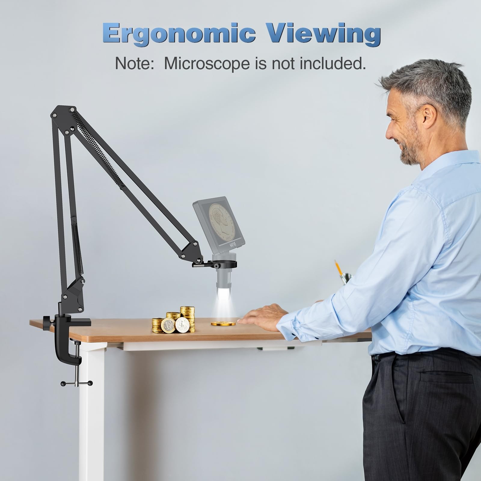 Microscope Arm Stand，Adjustable Metal Bracket with Clamp and Grommet Base，Coi...