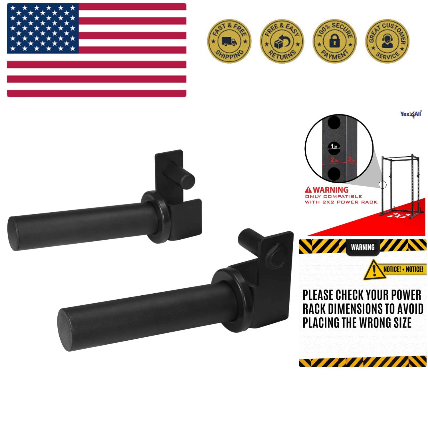 Power Rack J-Hooks & Attachments – Heavy Duty Barbell Holders Compatible with...