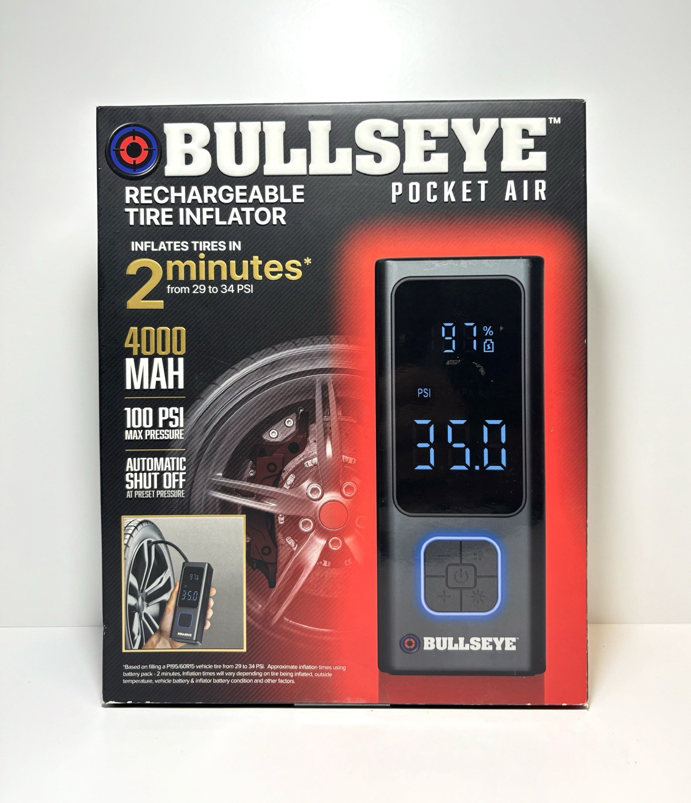 Emson 6270 Bullseye Tire Inflator- Pocket, Air, Rechargeable w/ Auto Shut Off