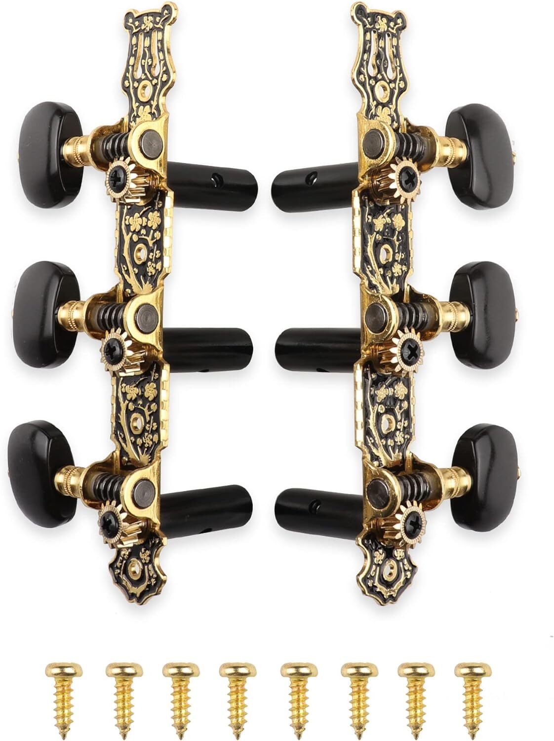 Mr.Power Guitar Tuners Machine Heads 3+3 Set Tuning Long Black, Black Button