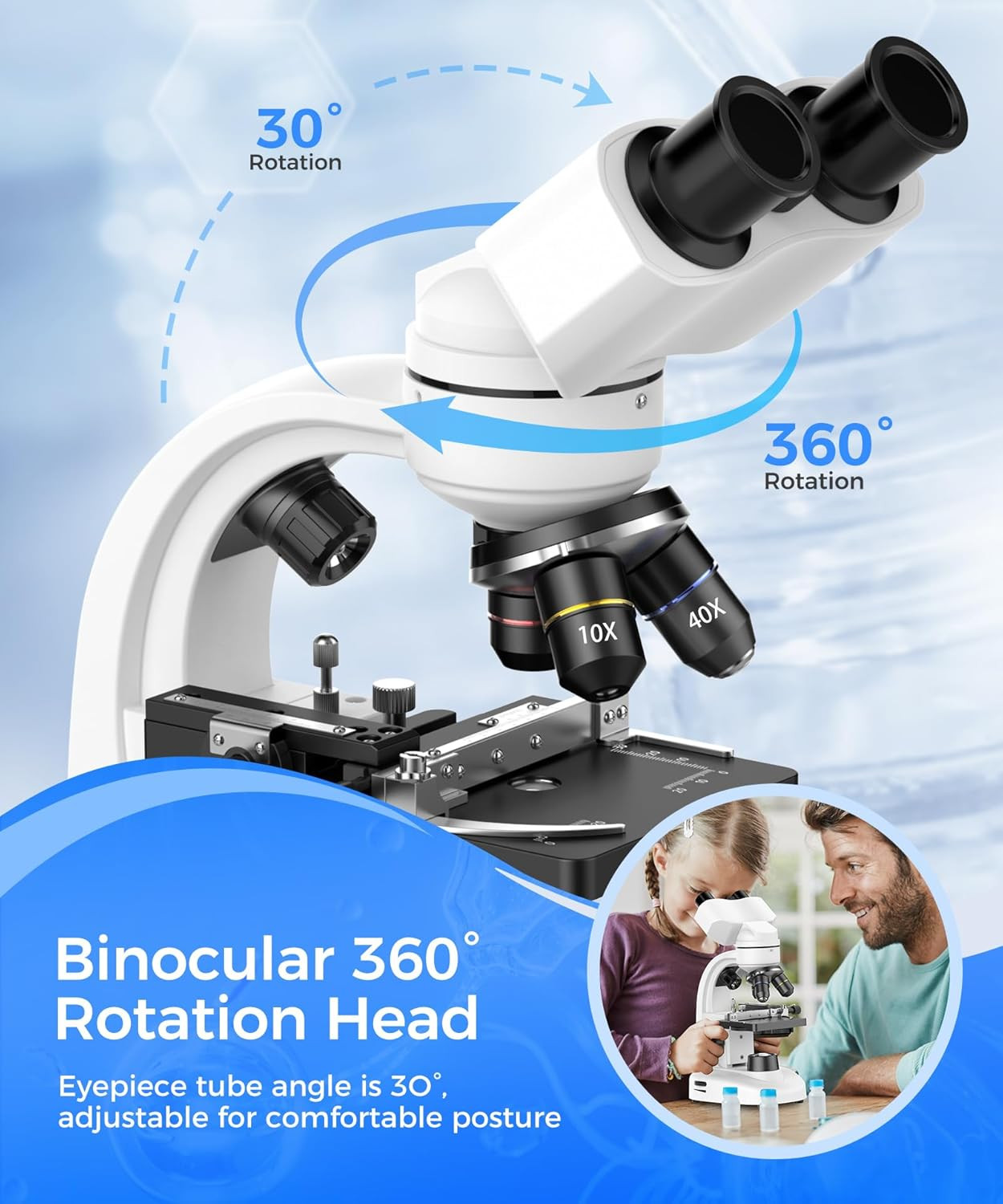 Compound Binocular Microscope for Adults, Professionals & Kids, 40X-2000X Magnif