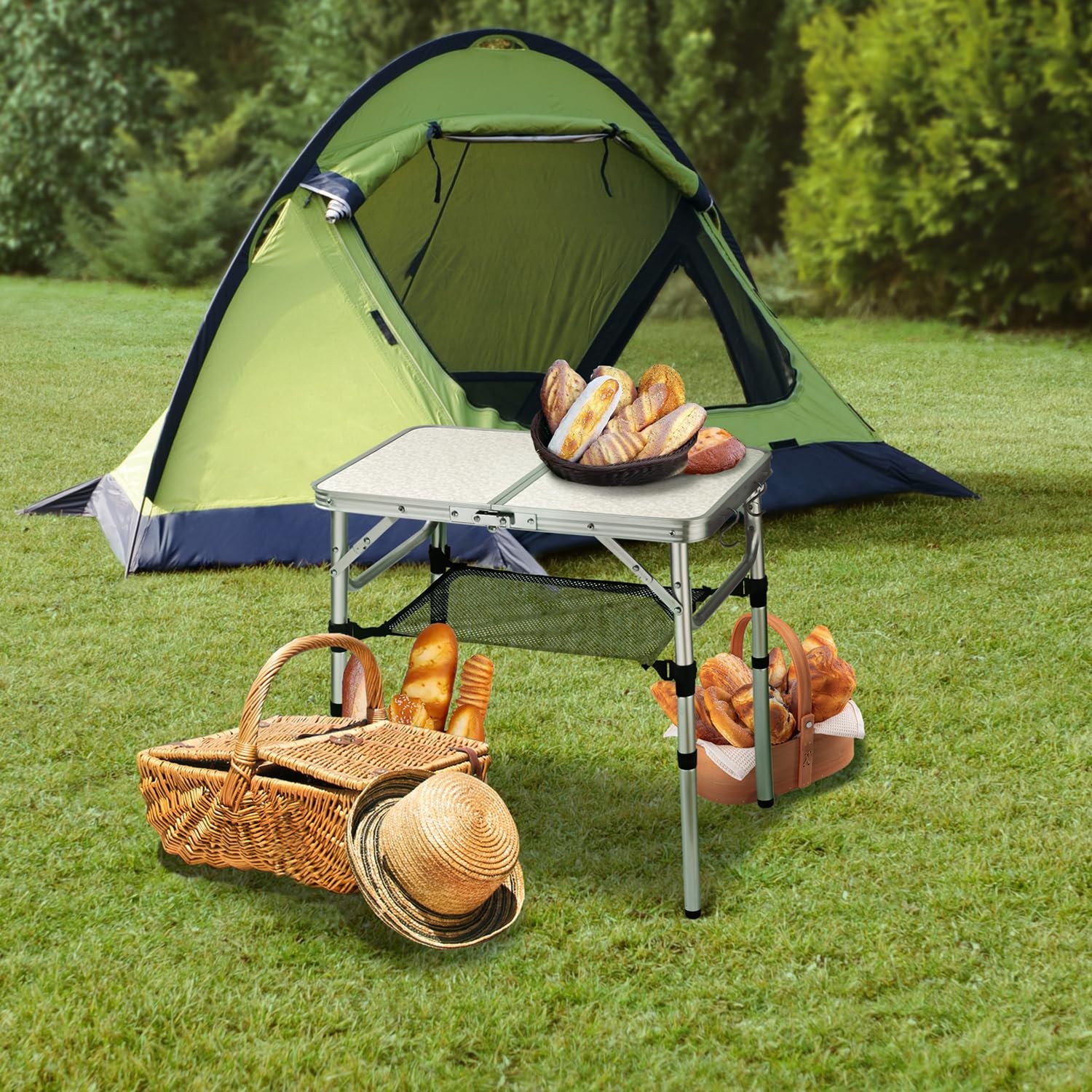 Folding Camping Table with Adjustable Height, 23.6" x 15.8" Portable Lightwei...