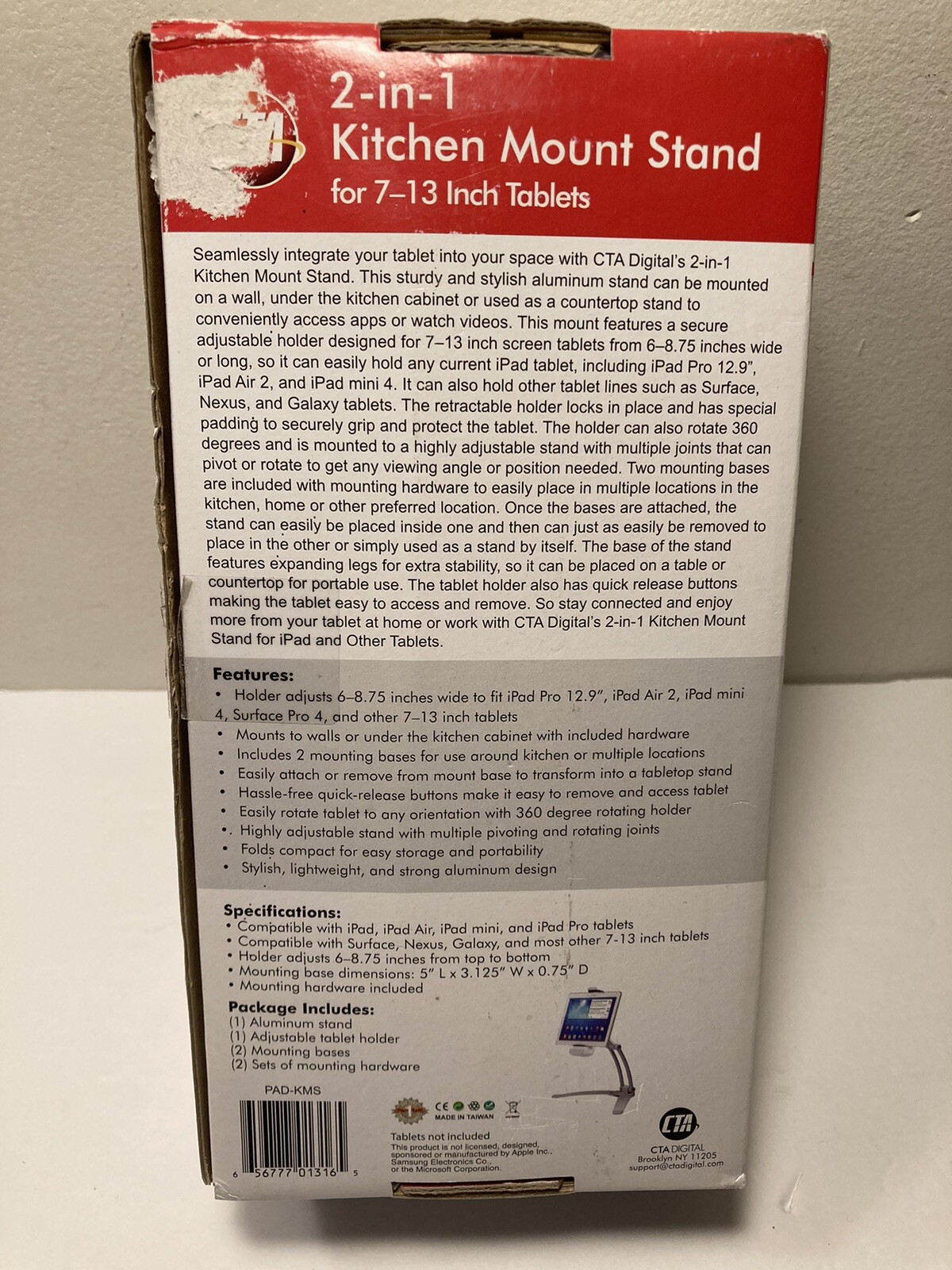 CTA Digital 2-in-1 Kitchen Mount Stand iPad / Tablets - 7-13" Screen