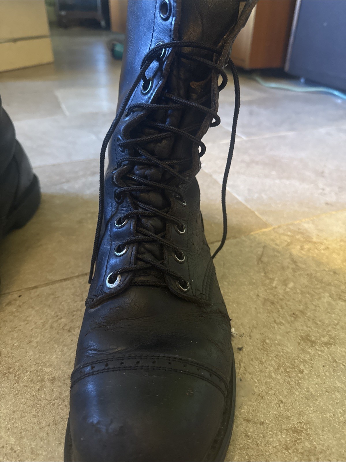 HH Brand Military Combat Black Leather Jump Boots Made in USA Size 11 1/2 Mens
