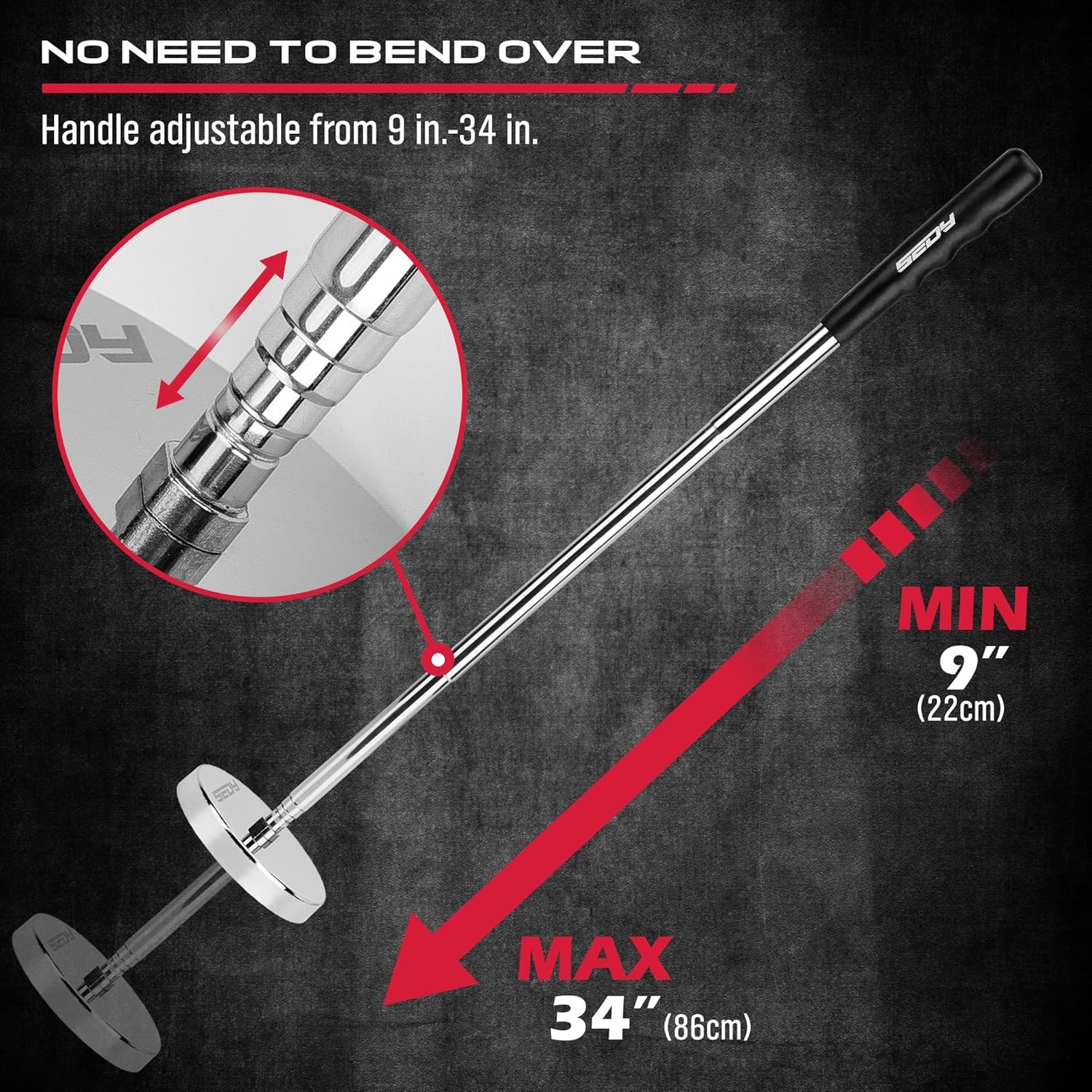 Telescoping Magnetic Sweeper Pickup Tool: Strong Magnet Pick Silver / Black