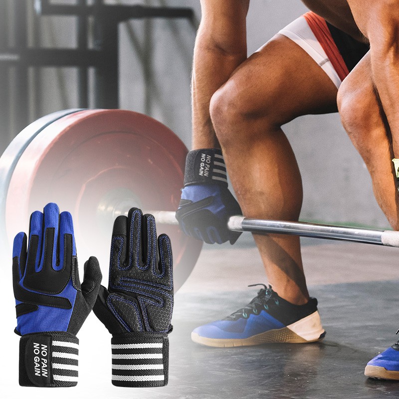 Full Finger Workout Gloves with Wrist Support Wrap for Men -