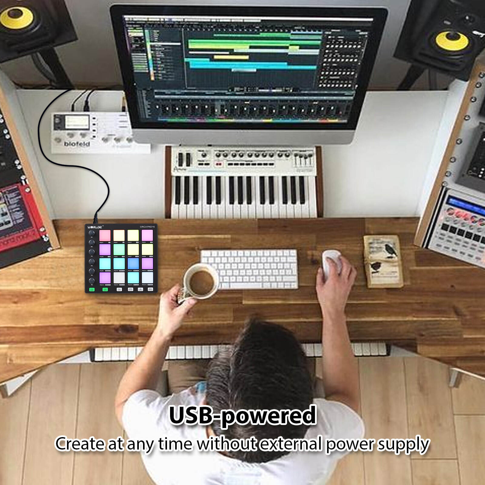 MIDI Controller Beat Maker Machine 6 Assignable Knobs for Music Production W8B5