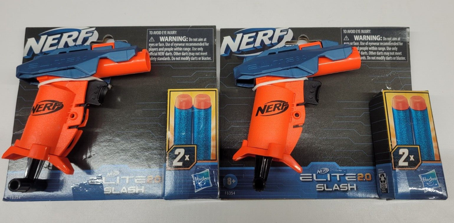 2 Nerf Elite 2.0 Slash Blaster, 2 Nerf Elite Darts, Pull To Prime Toy Foam