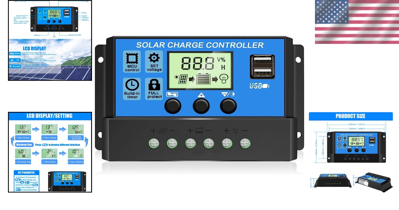 Smart 30A PWM Solar Charge Controller - LCD Display, Timer & Safety Protections