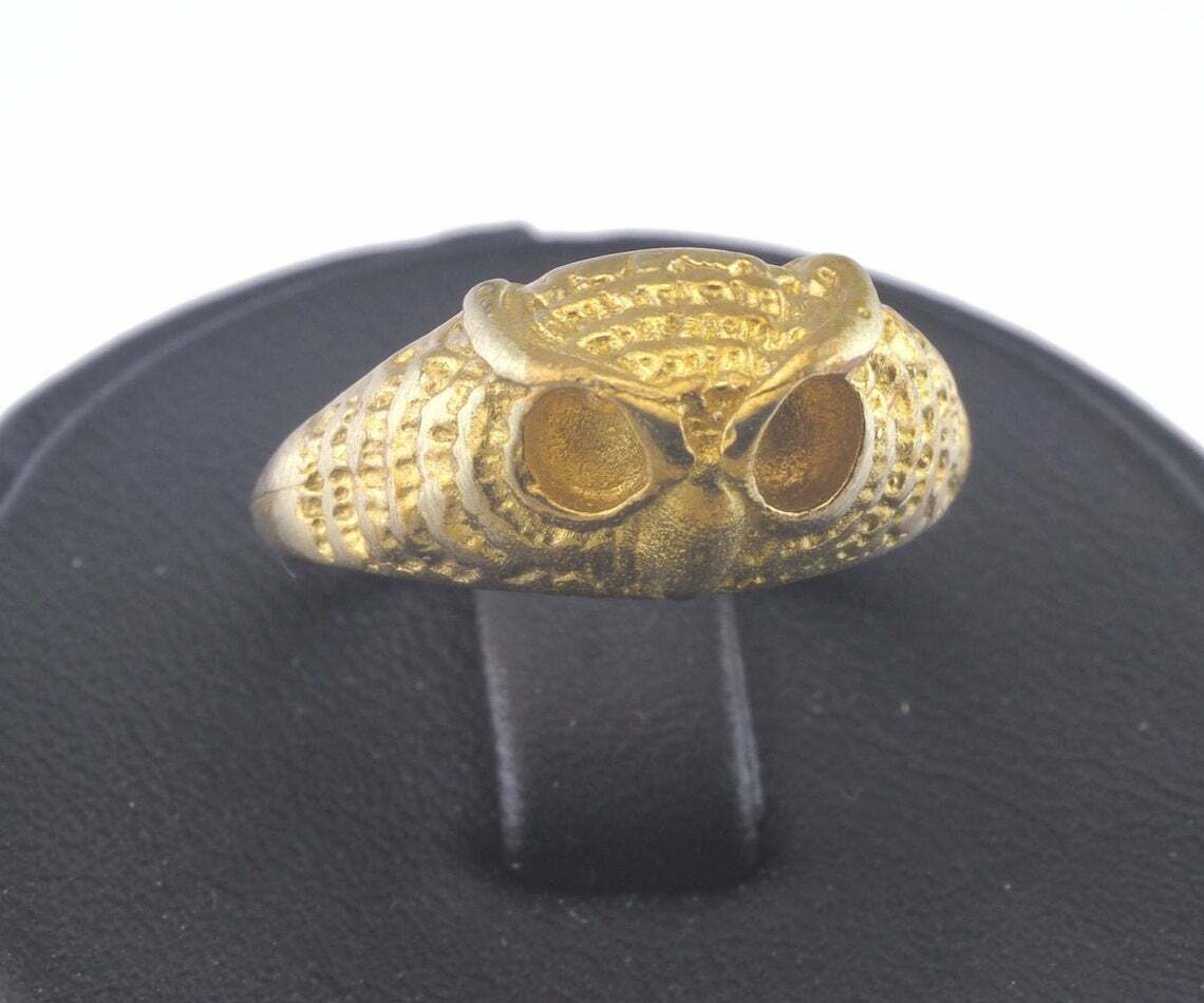 Ring Owl Adjustable Ring Bezel-Raw brass Bird women fashion handmade animal 2848