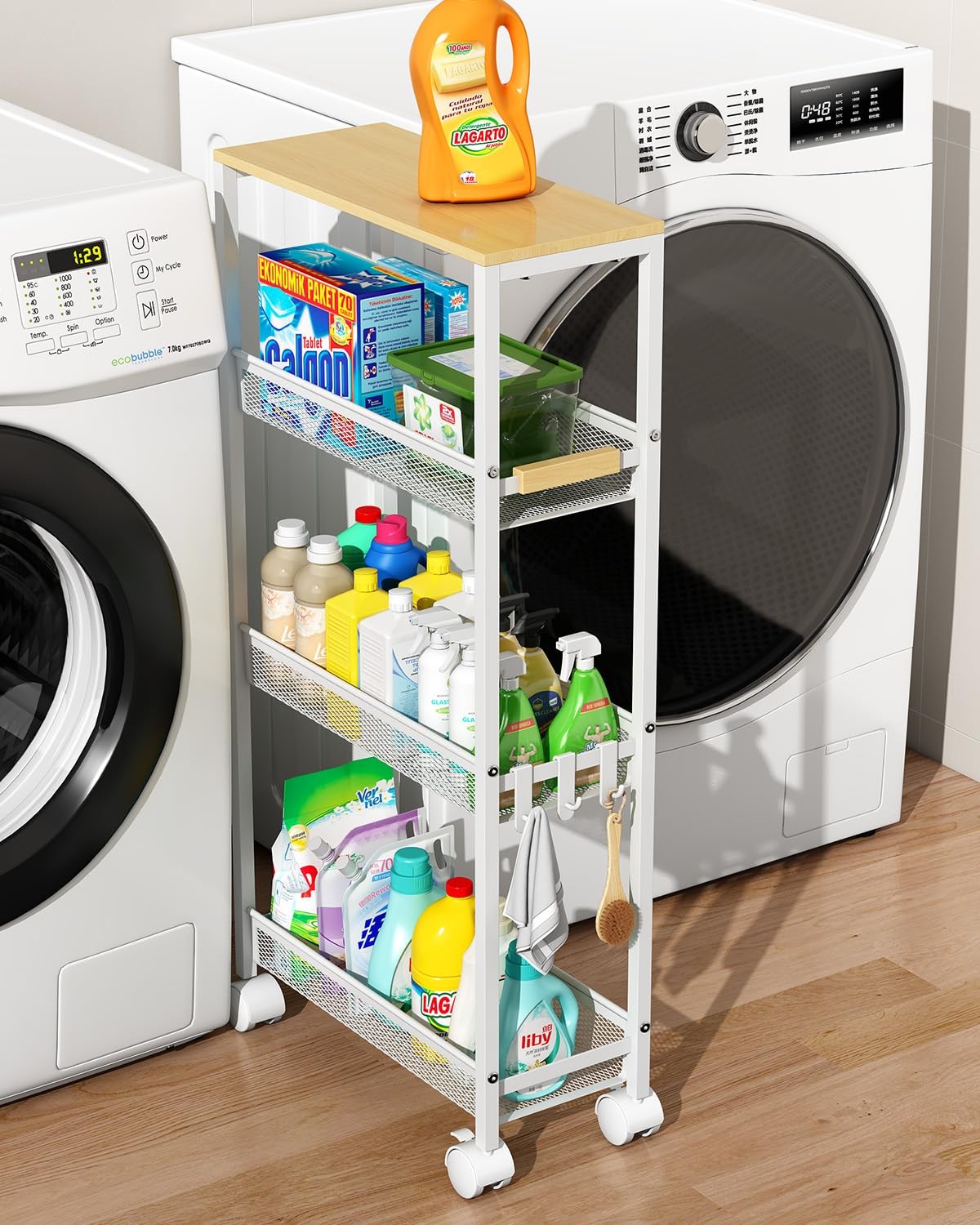 Utility Slim Storage Cart, 4 Tier Rolling Cart with Wheels, Narrow Storage Ca...