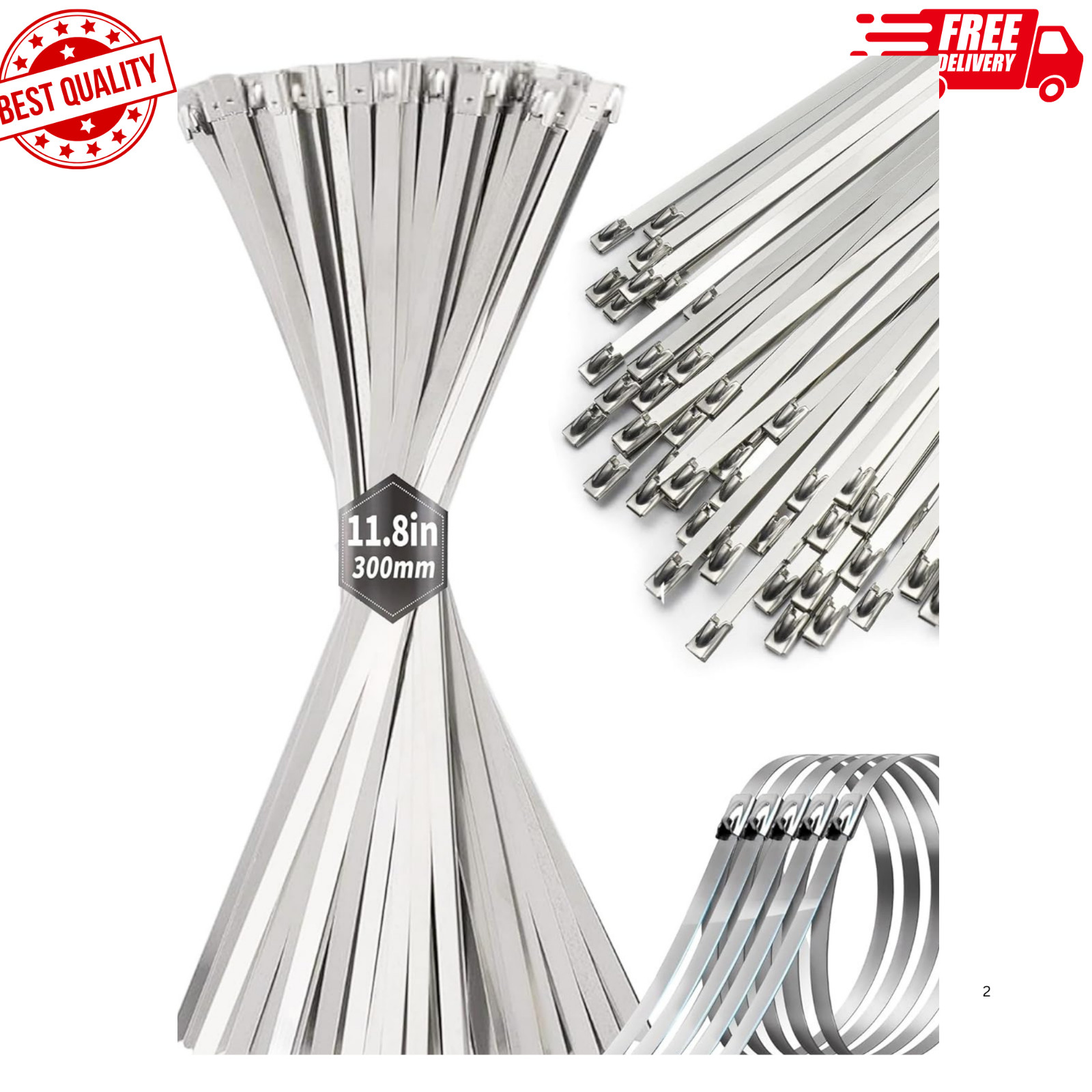 50Pcs Metal Zip Ties 11.8 Inch 304 Stainless Steel Zip Ties, Heavy Duty Multi-Pu