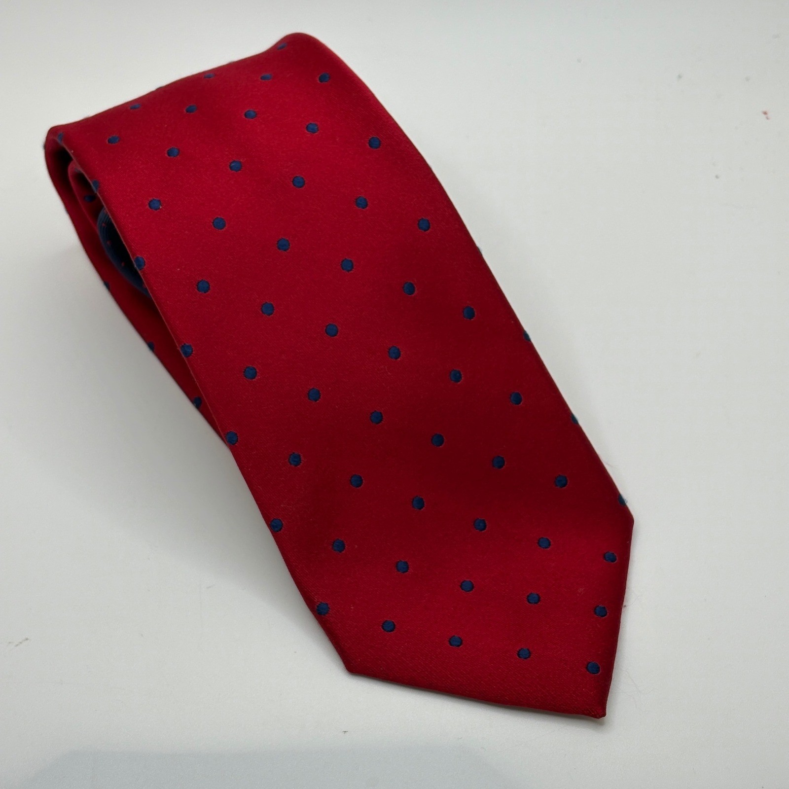 Tommy Hilfiger Red Blue Polka Dot Silk Mens Tie
