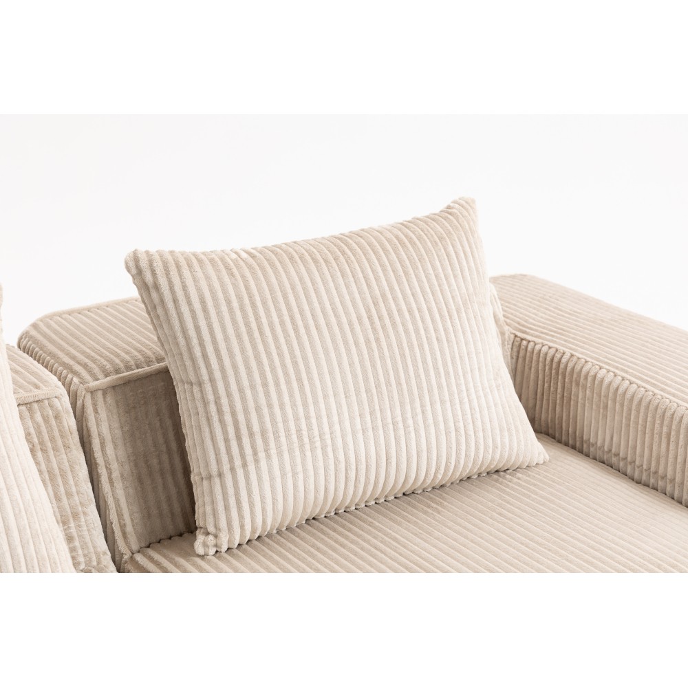 Corduroy Sofa Sectional 3-Seater Modular Deep Seating Couch Beige
