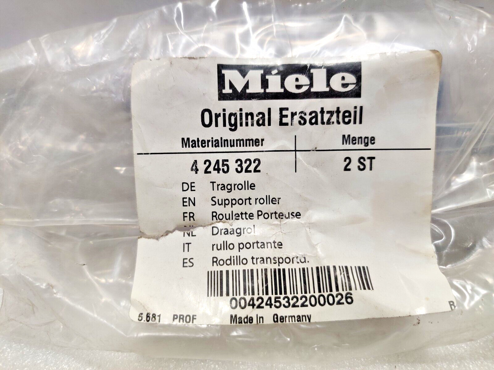 Miele 4 245 322 Support Roller 4245322