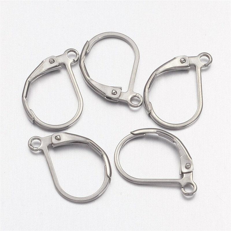 200 x Stainless Steel Leverback Earring Findings Steel Color 15x10.5mm Hole 1.5m