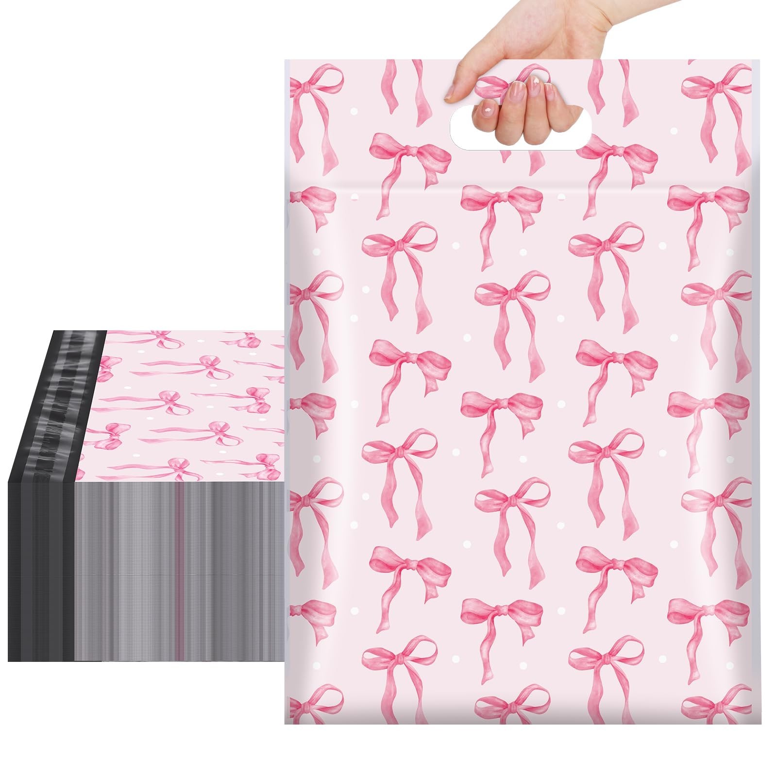 100Pcs Pink Bow Poly Mailers 10x13 Inch Waterproof Pink Shipping Bags with Bu...