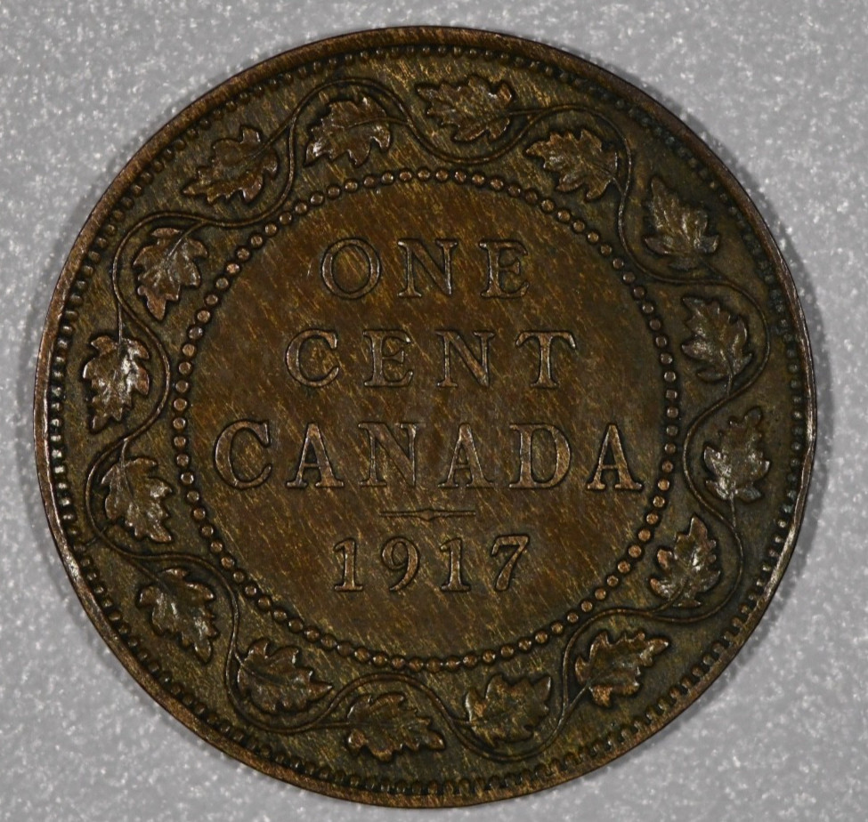 1917 "George V" Copper One-Cent Coin, KM #21, Extra Fine