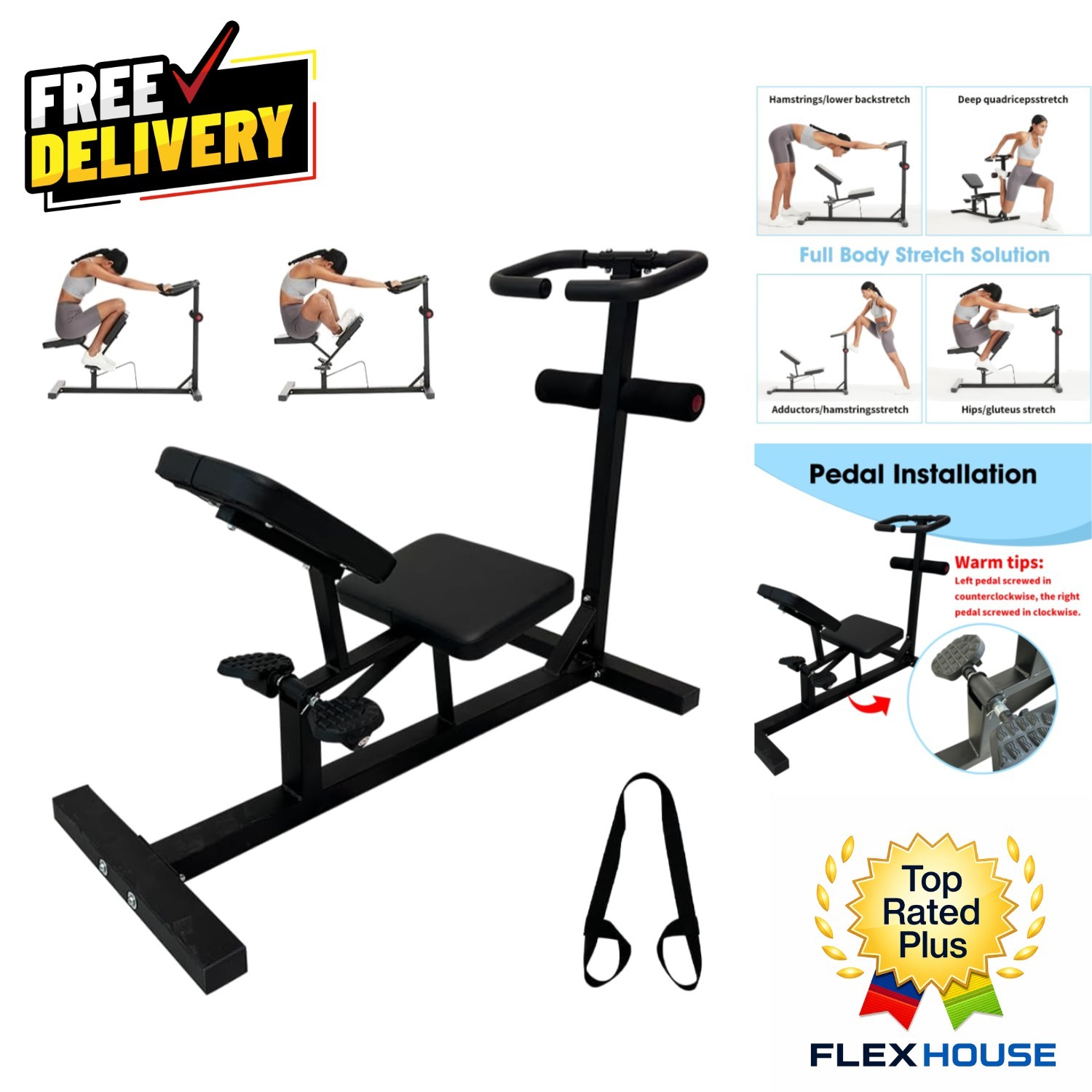 Home Gym Full Body Stretching Equipment with Safety Straps - For Lower Back Pain