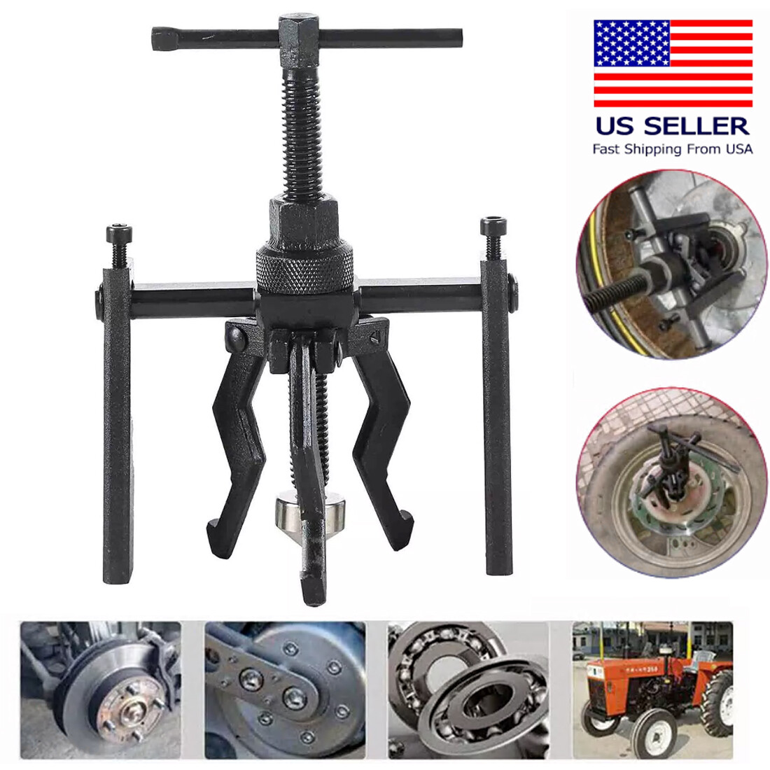 3-Jaw Pilot Bearing Puller Removal Tool Inner Wheel Extractor Car Hand Tool US