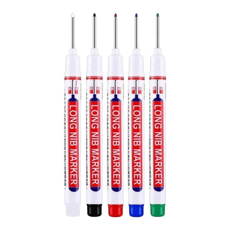 4 Pcs Black Deep Hole Long Nib Marker Pen Set waterproof Metal Woodworking Tool