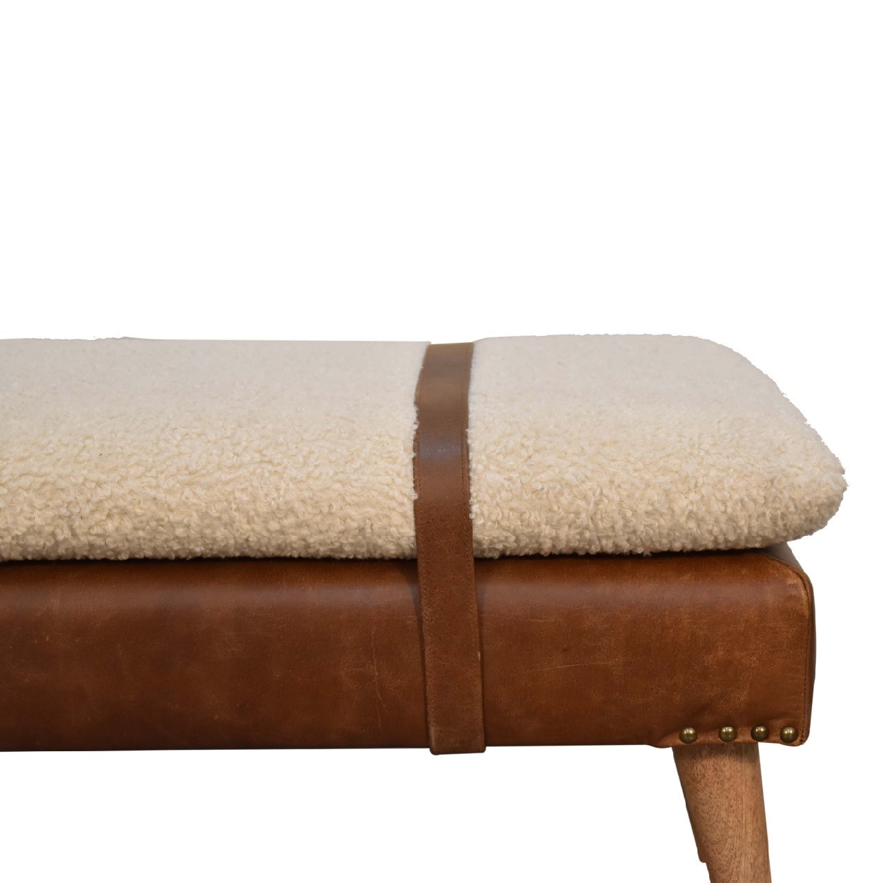 Boucle & Leather Accent Bench