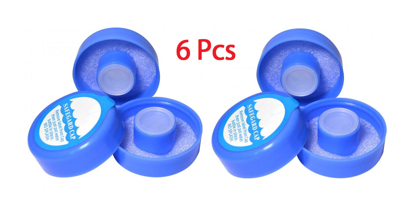 6PK Cap Water Bottle 48mm Snap On Caps Anti Splash No-Spill Tops Jug 3 5 Gallon