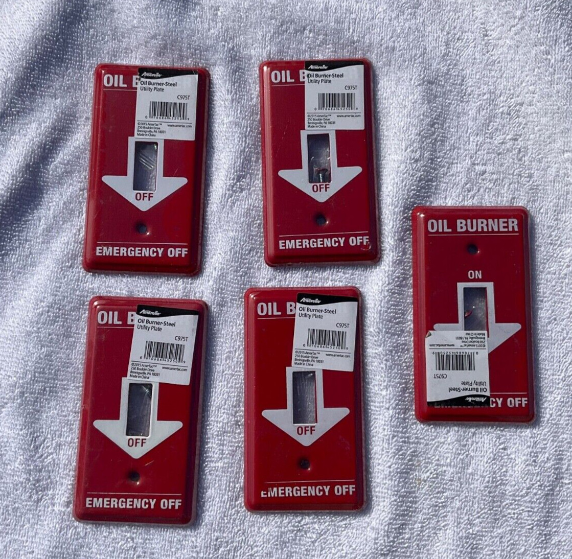 Lot of 5 Emergency Oil Burner Metal Switch Cover WALL PLATE Red 2-1/4 X 4