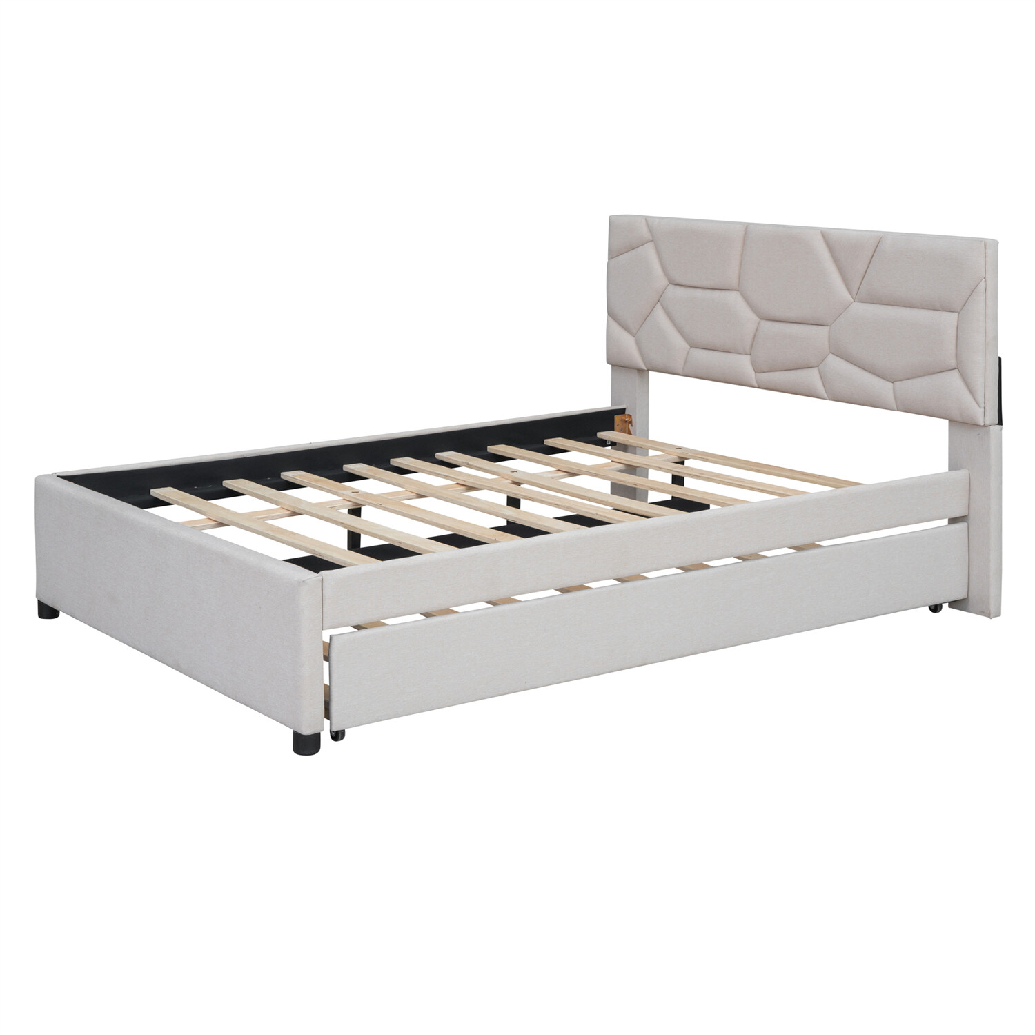 Full/Queen Size Bed Frame Upholstered Platform Bed w/ Headboard Beige/Gray US