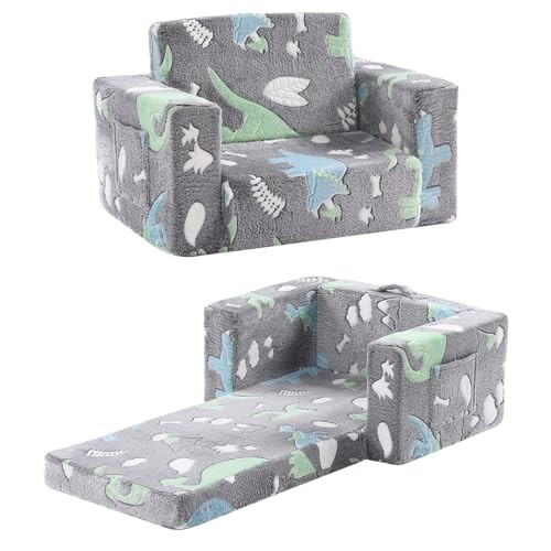 Kids Sofa Toddler Chair, Children Couch with Side Pockets 2 in 1 Grey Dinosaur