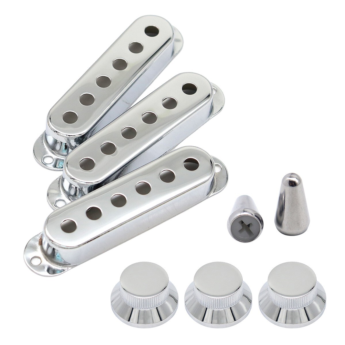 Electric Guitar SSS Pickup Cover,Knobs and Switch Tip Set Silver For FD ST SQ