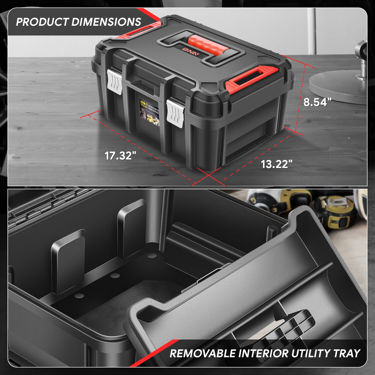 Utility Rolling Tool Deep Organizer Lockable Box Drawer w/ Removable Tray Black
