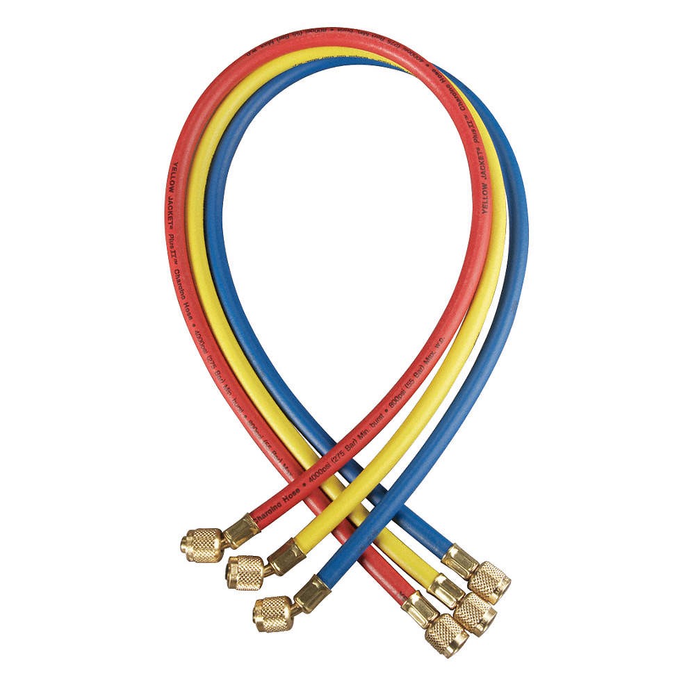 YELLOW JACKET 21983 Hose Set, 36 in L, Blue/Red/Yellow 29AU30