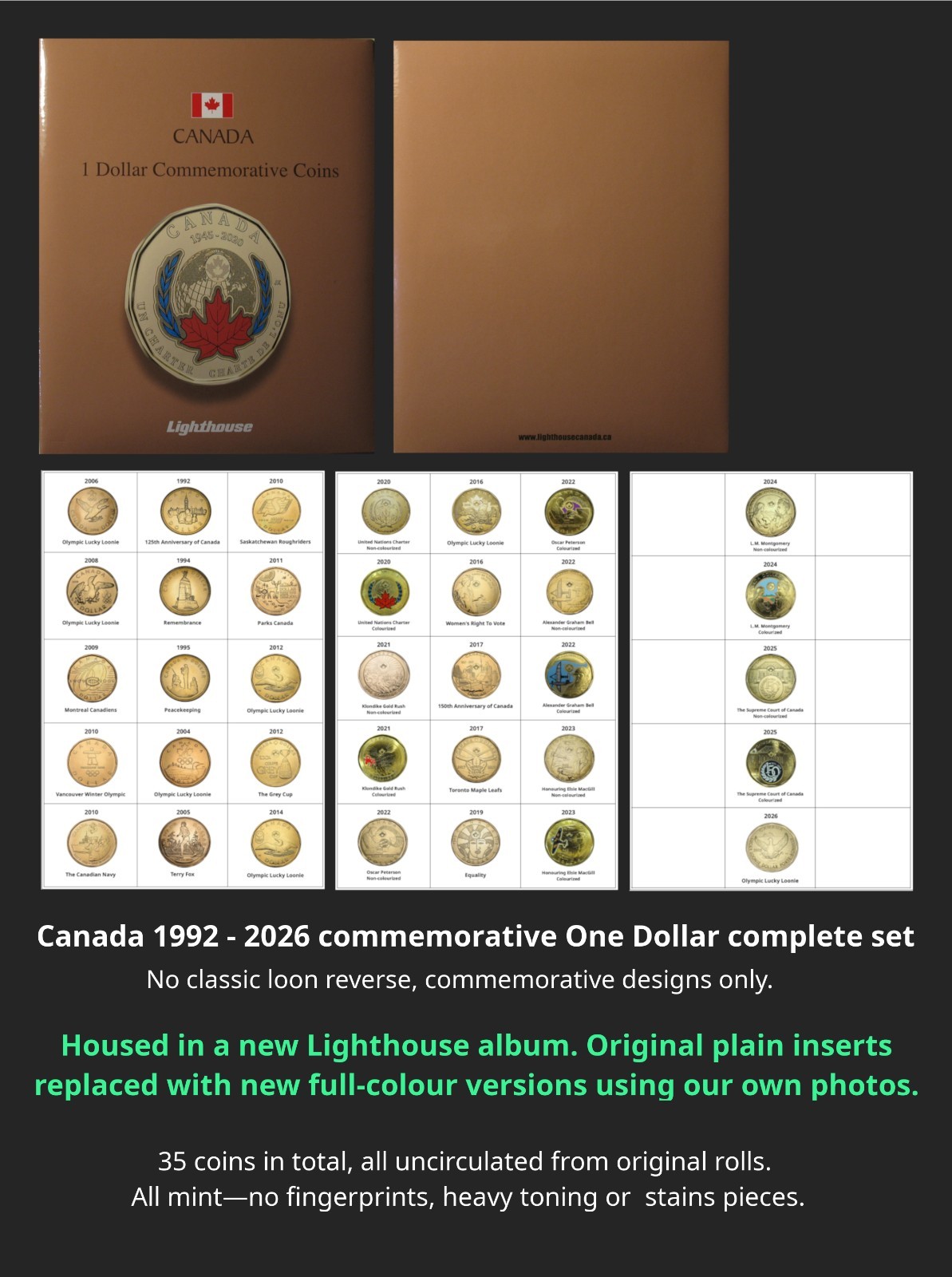 Canada 1992-2026 $1 commemorative complete set - Uncirculated -35 coins total