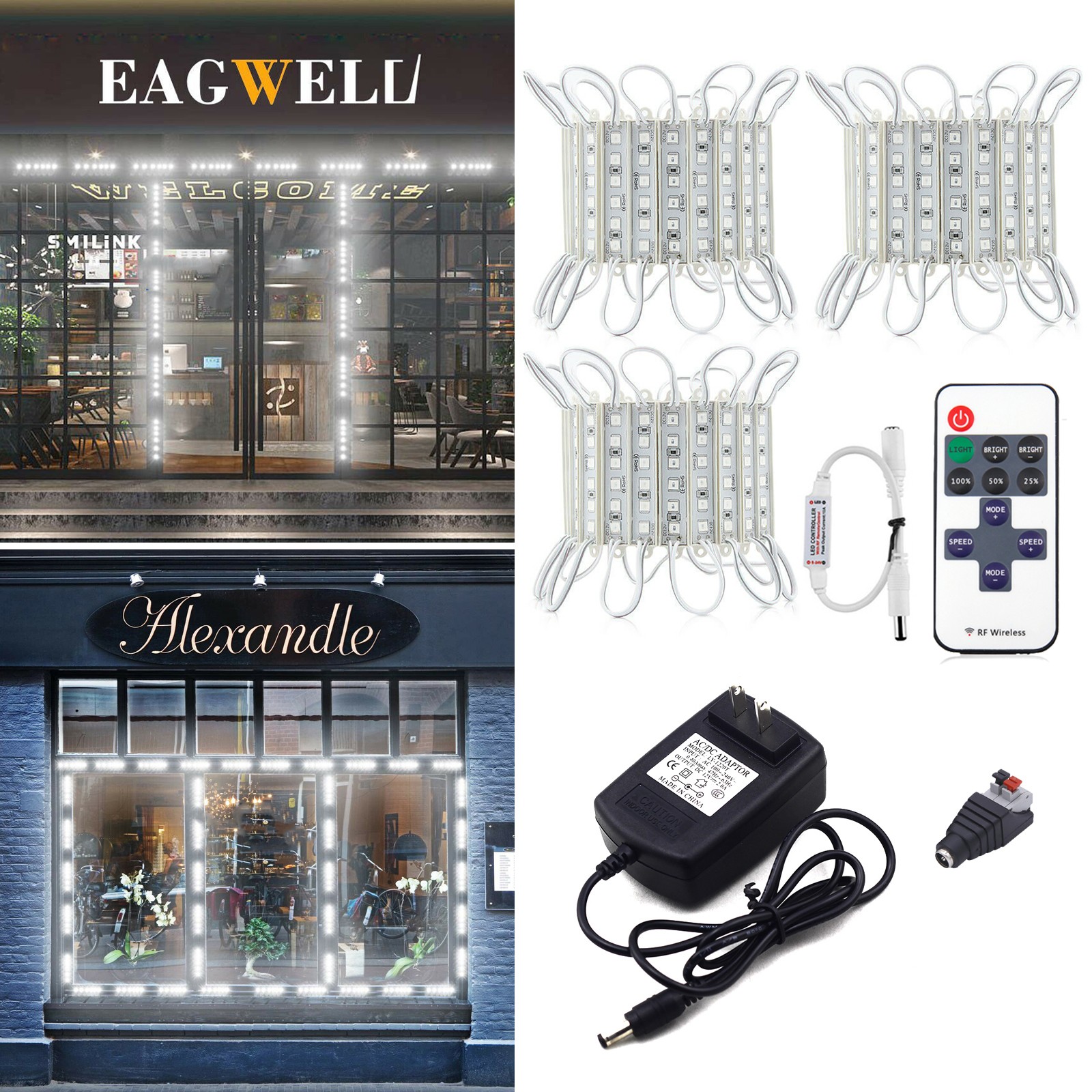 30ft 5054 SMD 360 LED Module Light For Store Front Window Sign Lamp+Remote+Power
