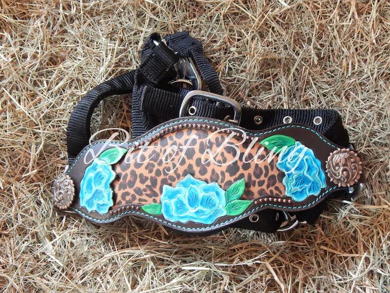 Cheetah and Poppy Painted Inlay Bronc Halter Western Horse Tack