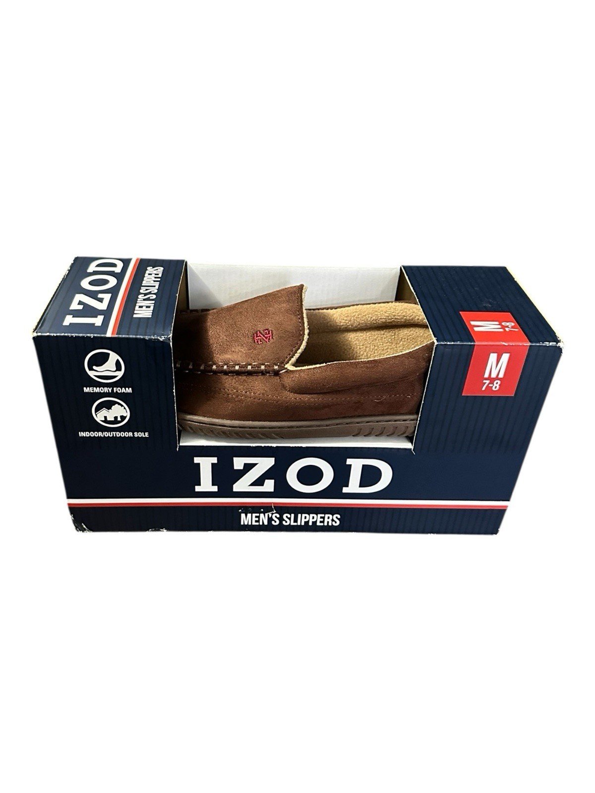 Izod Slippers Mens Size 7-8 Moccasin Brown Slip On Comfort Casual Round Toe