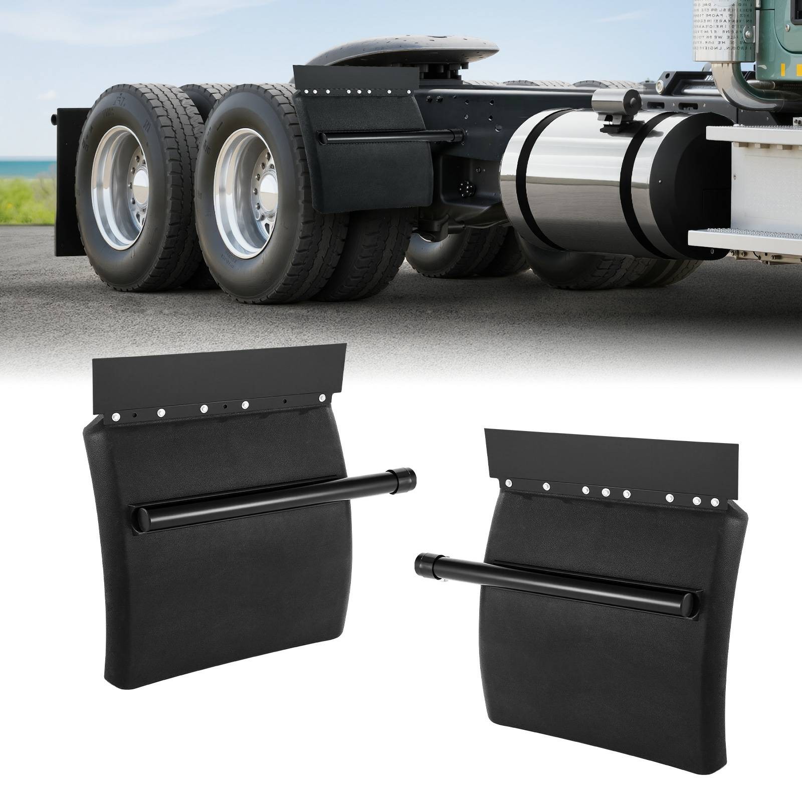 VEVOR 24"x24" Quarter Fender Set w/Tube Bracket for Semi Trucks Kenworth Mack