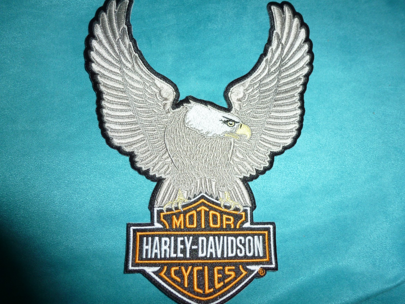 HARLEY DAVIDSON MOTORCYCLE Eagle Winged Large Silver Patch Emblem 10 x 7.5" New