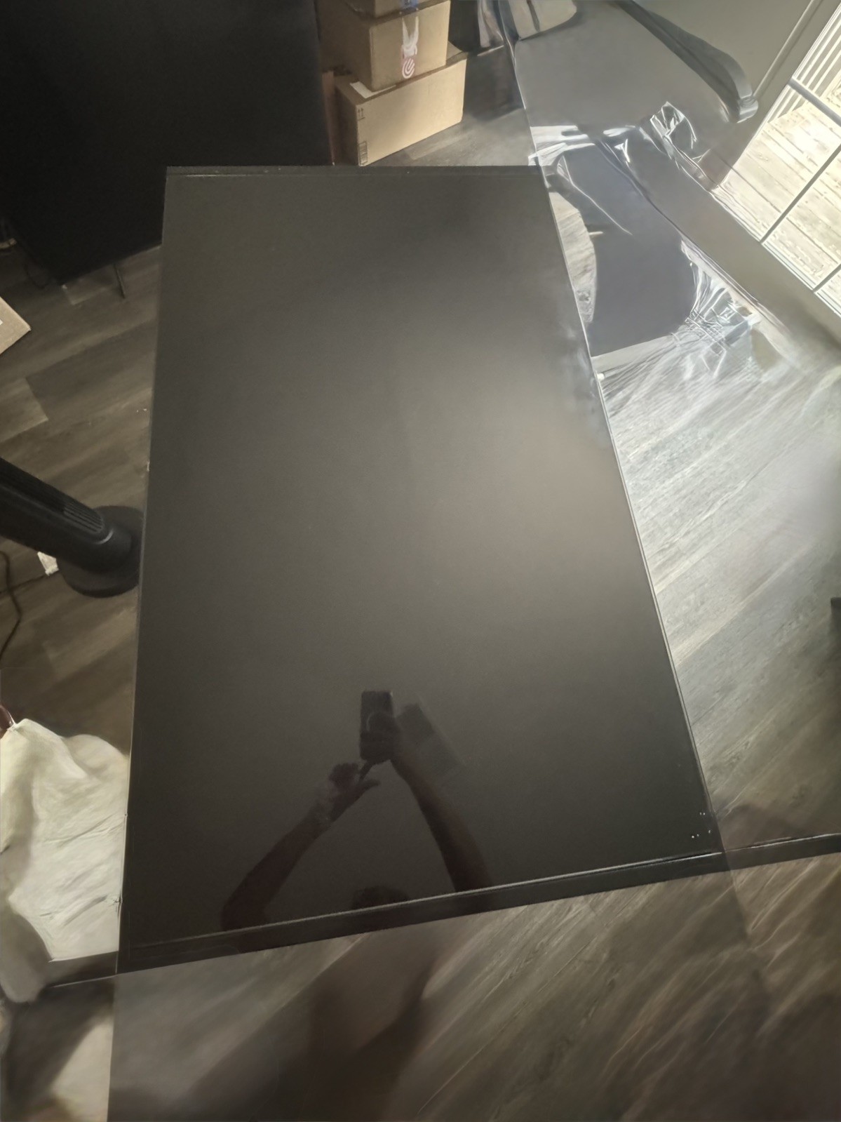 Modern Black Rectangular Dining Table Tempered Glass Top Metal Frame
