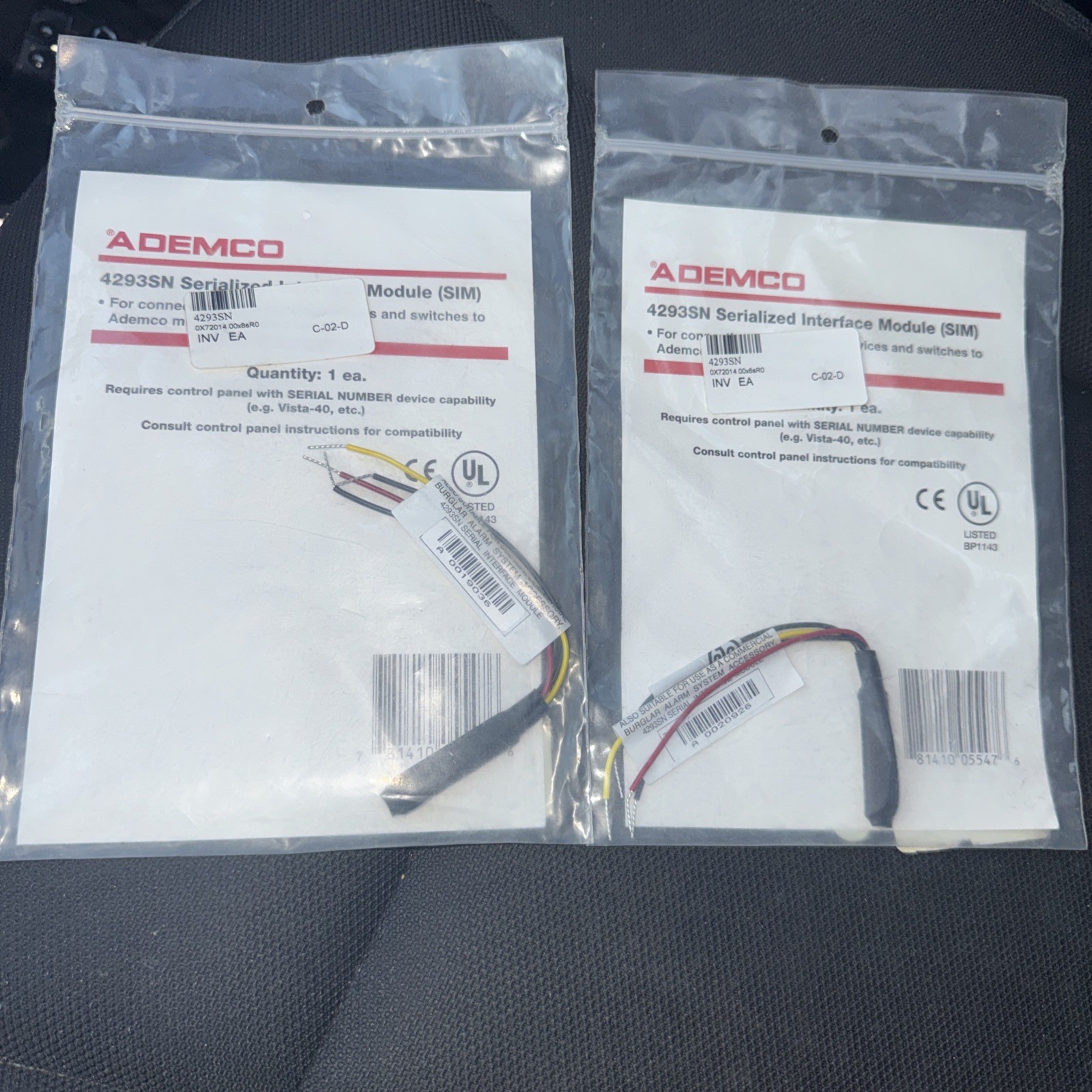 New Lot Of 2 Ademco 4293SN Serialized Interface Module (SIM)