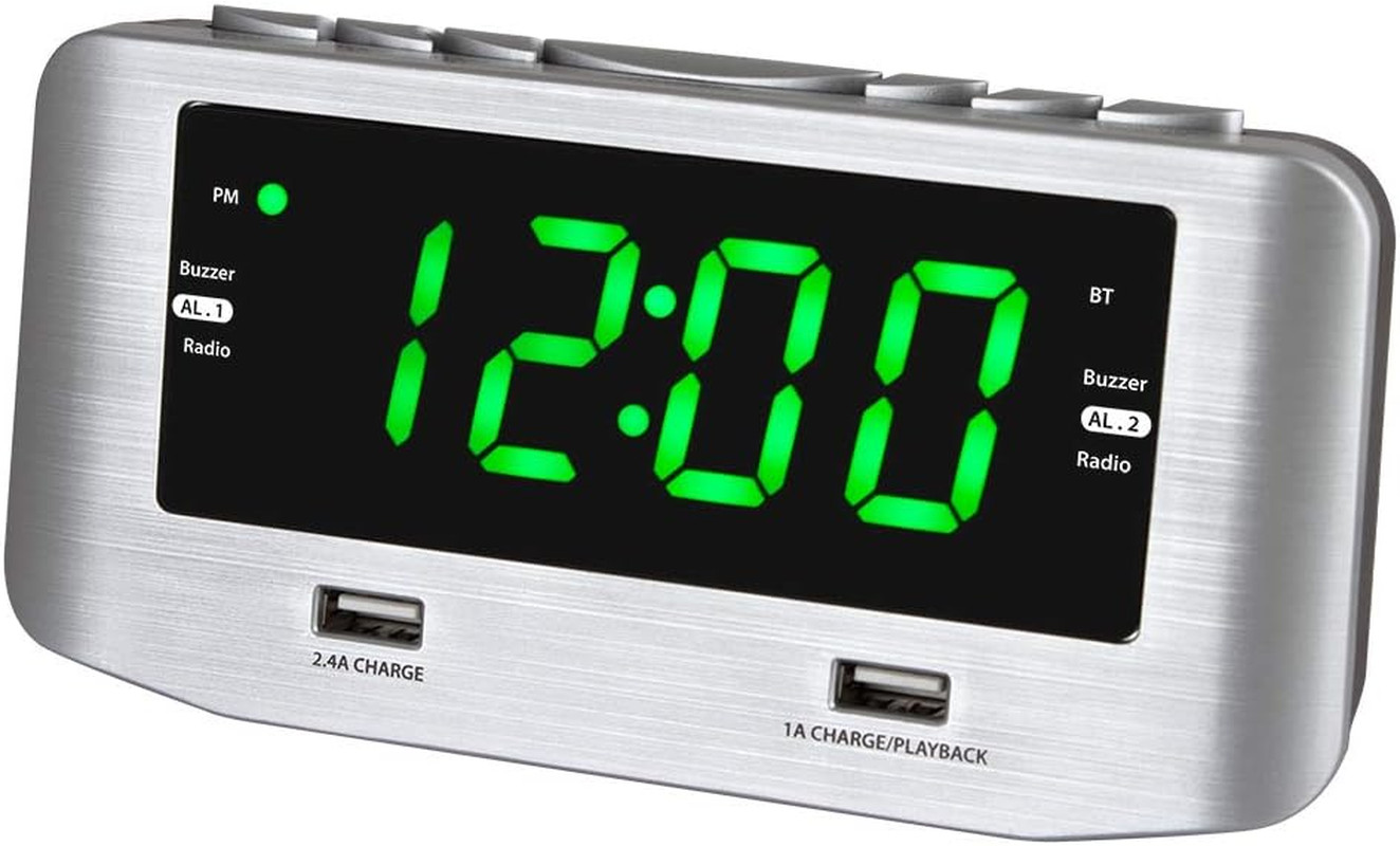 HX-146CR Alarm Clock Radio, PLL FM Radio, Dual Alarm, 1.2" Green LED Display, Bl