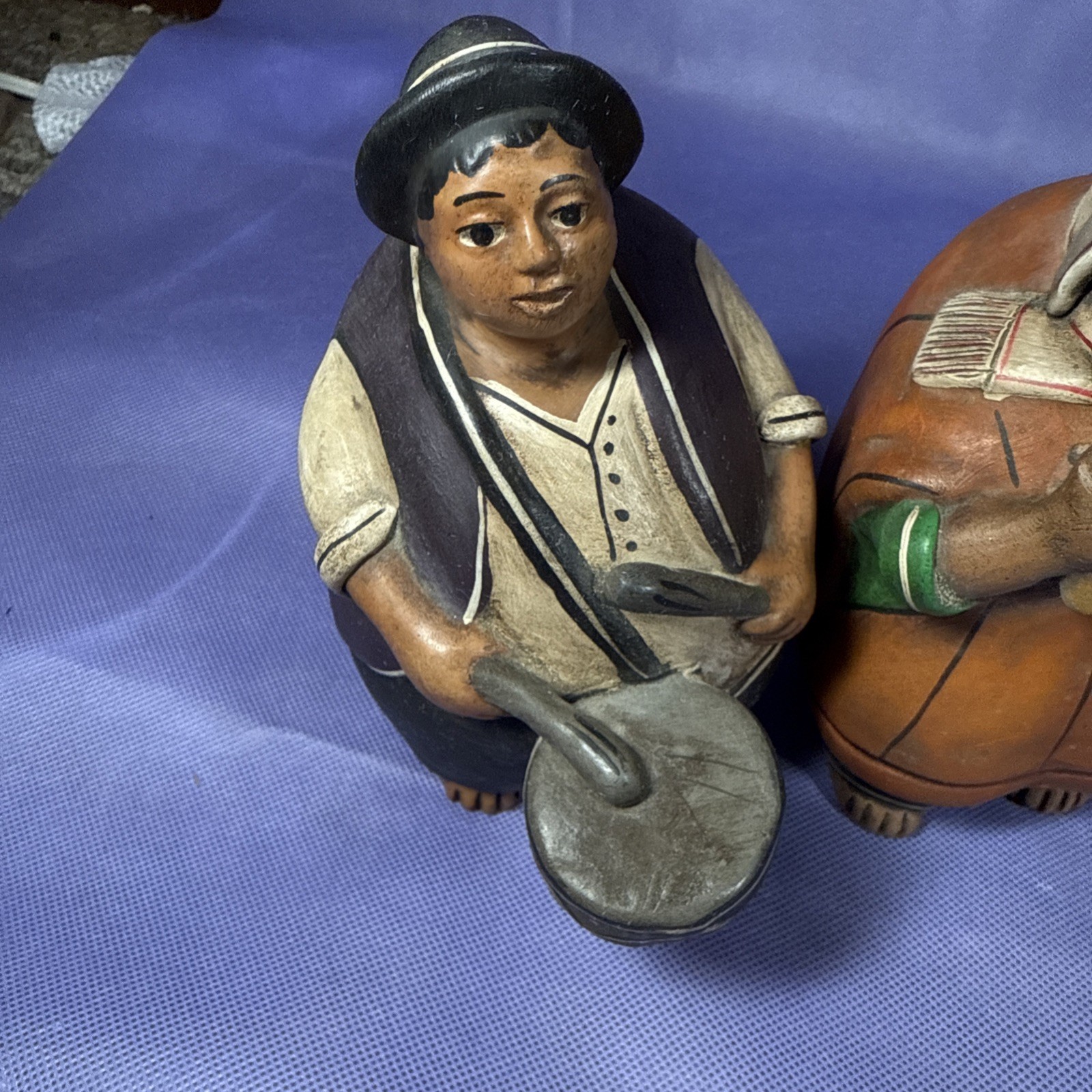 4 Peruvian Chulucanas Folk Art Pottery Set Of Musicians Mauve 2005 Y2