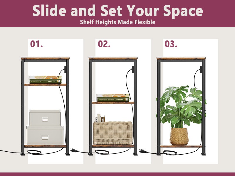 3 Tier End Table, Tall Nightstand for Small Spaces, Tall Side Table with