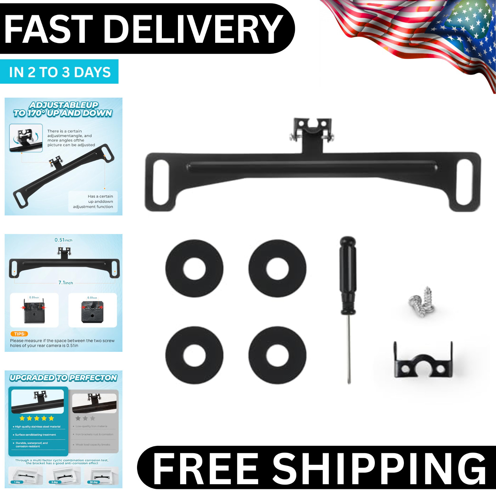 Universal Car Rear View Camera License Plate Bracket, Professional Full Stainles