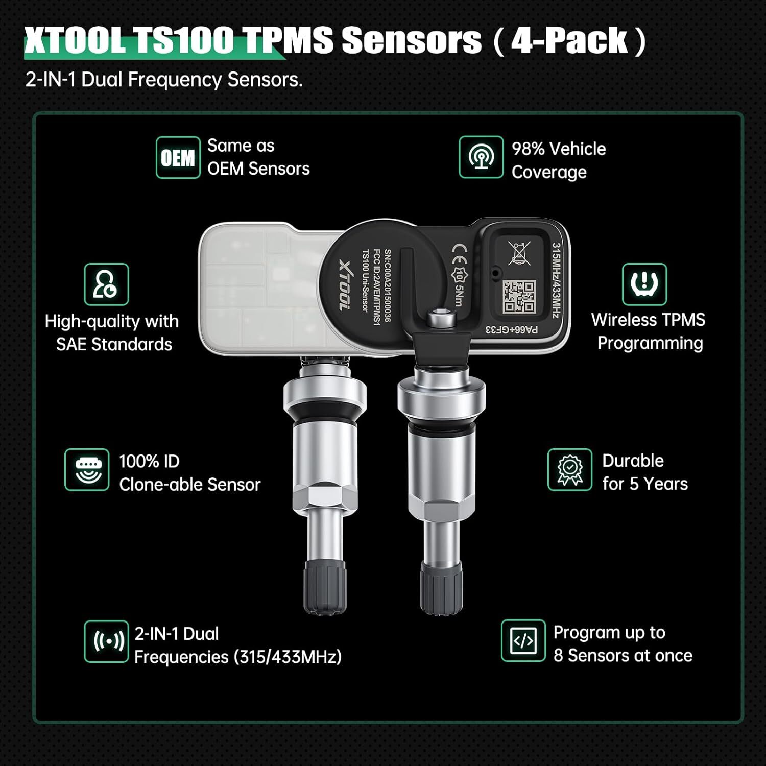 XTOOL 4pcs*TS100 315/433MHz Tire Pressure Sensor TPMS Relearn Tool Use for TP150