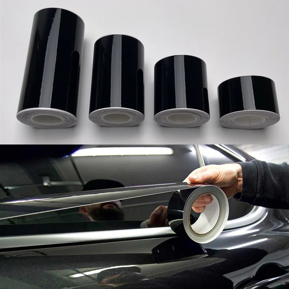Glossy Black Car Vinyl Wrap Stripe 3/5/7/10cm Adhesive Window Door Hood Roof