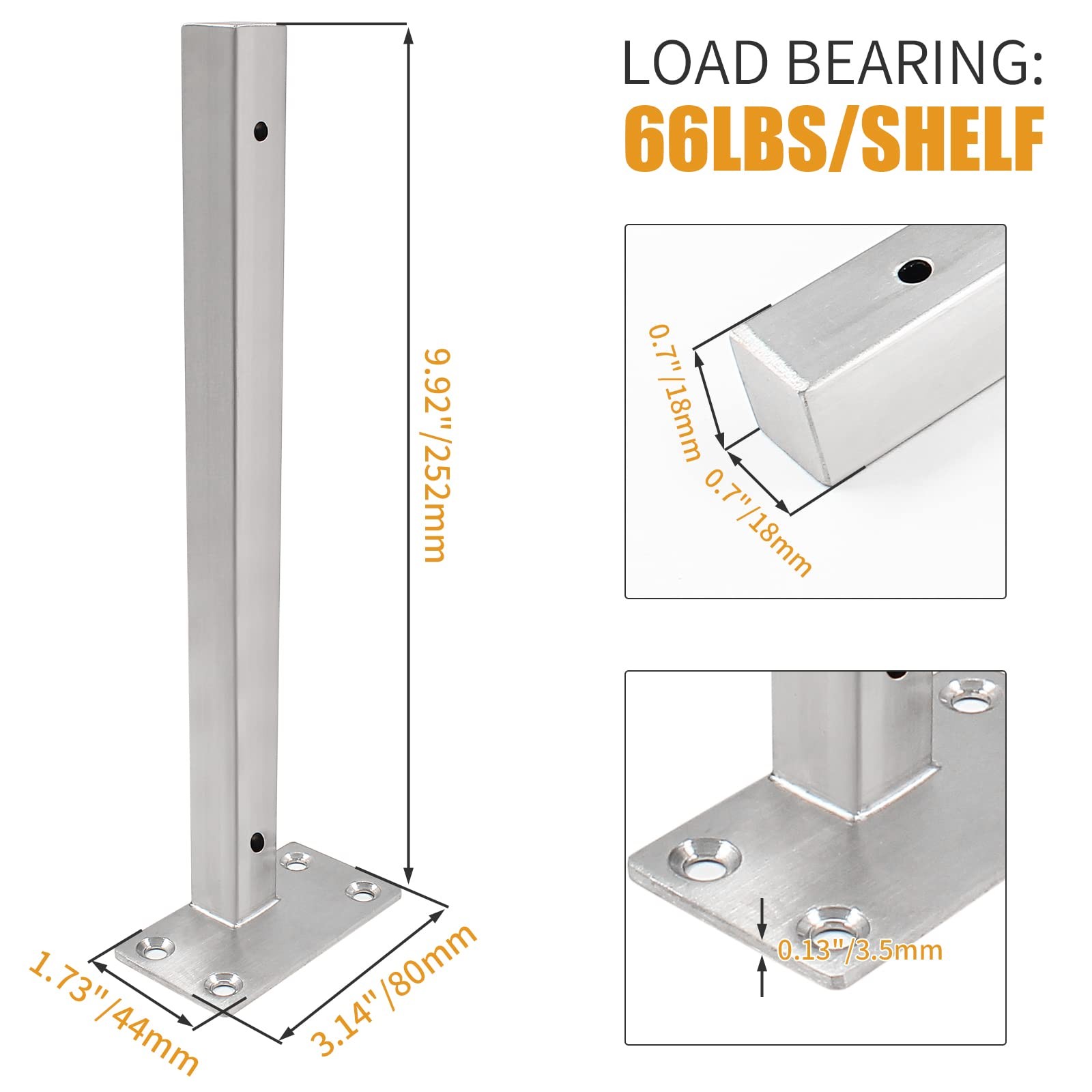 Luomorgo 10 Inch Floating Shelf Bracket, 4 Pcs, Silver Blind Shelf Support
