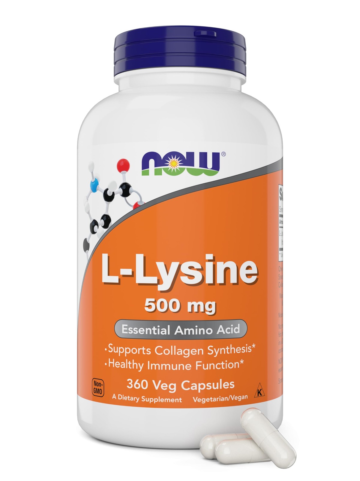 Now L-Lysine 500 mg, 360 Vegetarian Capsules 360 Count (Pack of 1)