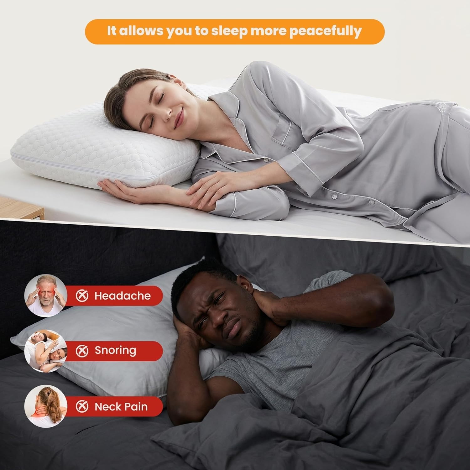 Cooling Memory Foam Pillow with Pillowcase - Neck Support for Side Sleepers